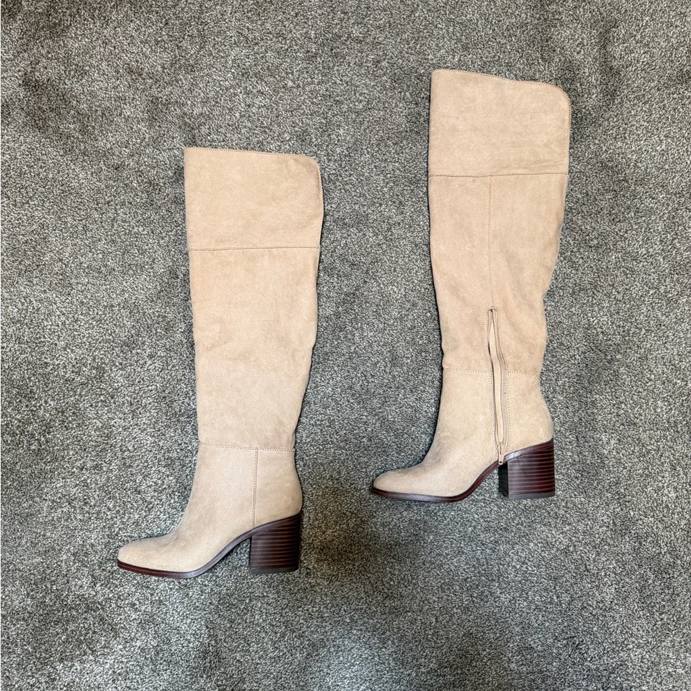 Time and Tru Tall Suede Over-the-Knee Boots in Light Beige